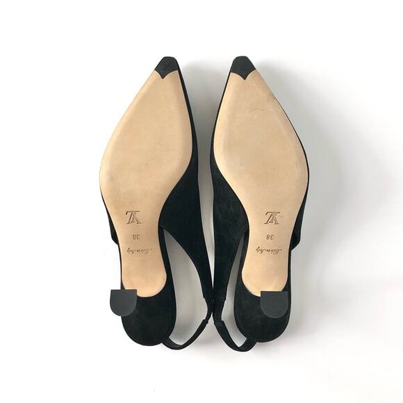 NEW Louis Vuitton Sparkle Slingback Chain Black Suede Kitten Heel Pumps 38 - Picture 7 of 9